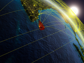 Sri Lanka from space on realistic model of planet Earth with network. Concept of digital technology, connectivity and travel.
