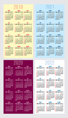 vector set of calendar grid for years 2019-2022 for business cards