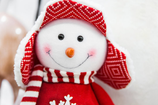 white snowman. Symbol of new year. Christmas toy. Snowman face