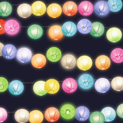 Decorative colorful  paper lanterns guirlands by night