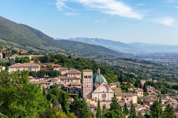 Fototapeta na wymiar Panoramic view of the historic town of Assisi and hills of Umbria, Umbria, Italy
