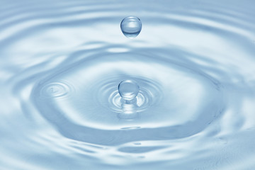pure blue water surface with droplet splash