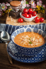 Fresh tomato soup with rice.