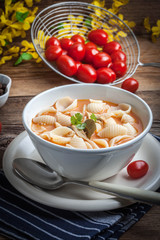 Fresh tomato soup with conchigliette.