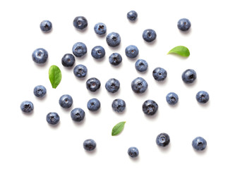 blueberry with leaves isolated on white background