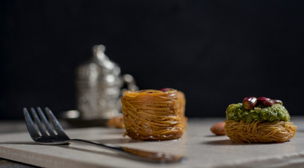 Turkish delights - baklava traditional sweets with turkish coffee