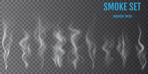 Zelfklevend Fotobehang Delicate witte sigarettenrook golven op transparante achtergrond. vector illustratie © writerfantast