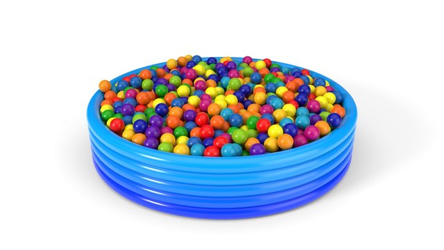 plastic balls filled child pool. 3d illustration