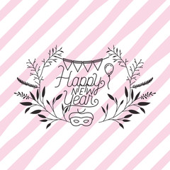 frame with happy new year lettering and wreath crown