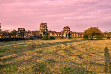 Fototapeta na wymiar View of Angkor Wat at sunrise, Archaeological Park in Siem Reap, Cambodia UNESCO World Heritage Site