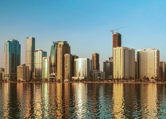 Fototapeta na wymiar Morning In Sharjah. UAE. City quay.