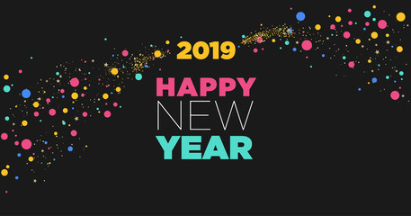 Happy New Year 2019. Vector illustration concept for background, greeting card, website and mobile website banner, party invitation card, social media banner, marketing material.