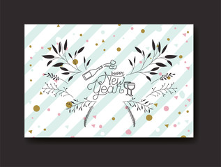 frame with happy new year lettering and wreath crown