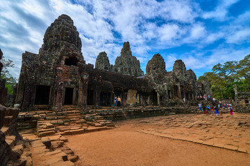 The Bayon Prasat Bayon Khmer temple at Angkor Thom is popular tourist attraction, Angkor Wat Archaeological Park in Siem Reap, Cambodia UNESCO World Heritage Site