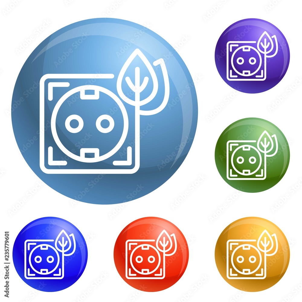 Poster eco energy socket icons set vector 6 color isolated on white background