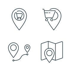 supermarket location and route line icons set on white background