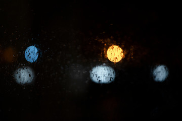 Raindrops on the night window.