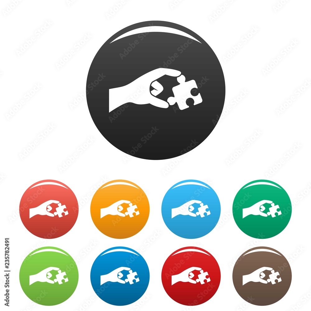Poster puzzle solution icons set 9 color vector isolated on white for any design