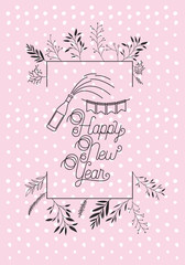 frame with happy new year lettering and wreath crown