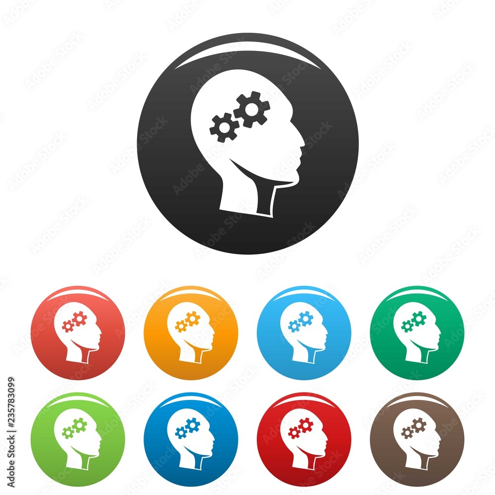 Poster solving problem icons set 9 color vector isolated on white for any design