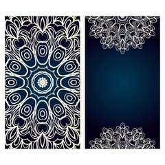Design Vintage cards with Floral mandala pattern and ornaments. Vector illustatration. The front and rear side