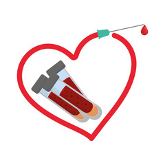 tube test blood with needle and heart