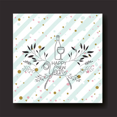 frame with happy new year lettering and wreath crown