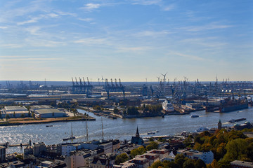 City streets of Germany. Panoramic view of the city of Hamburg from a height. Photo of Hamburg from a height. Cityscape houses and streets.