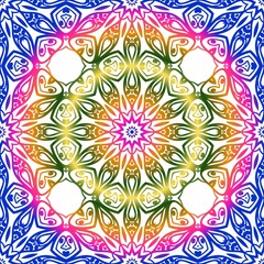 Fototapeta na wymiar Decorative colorful ornament with round mandala decoration. symmetric seamless pattern . For print Bandanna, shawl, tablecloth, fabric fashion, scarf, design