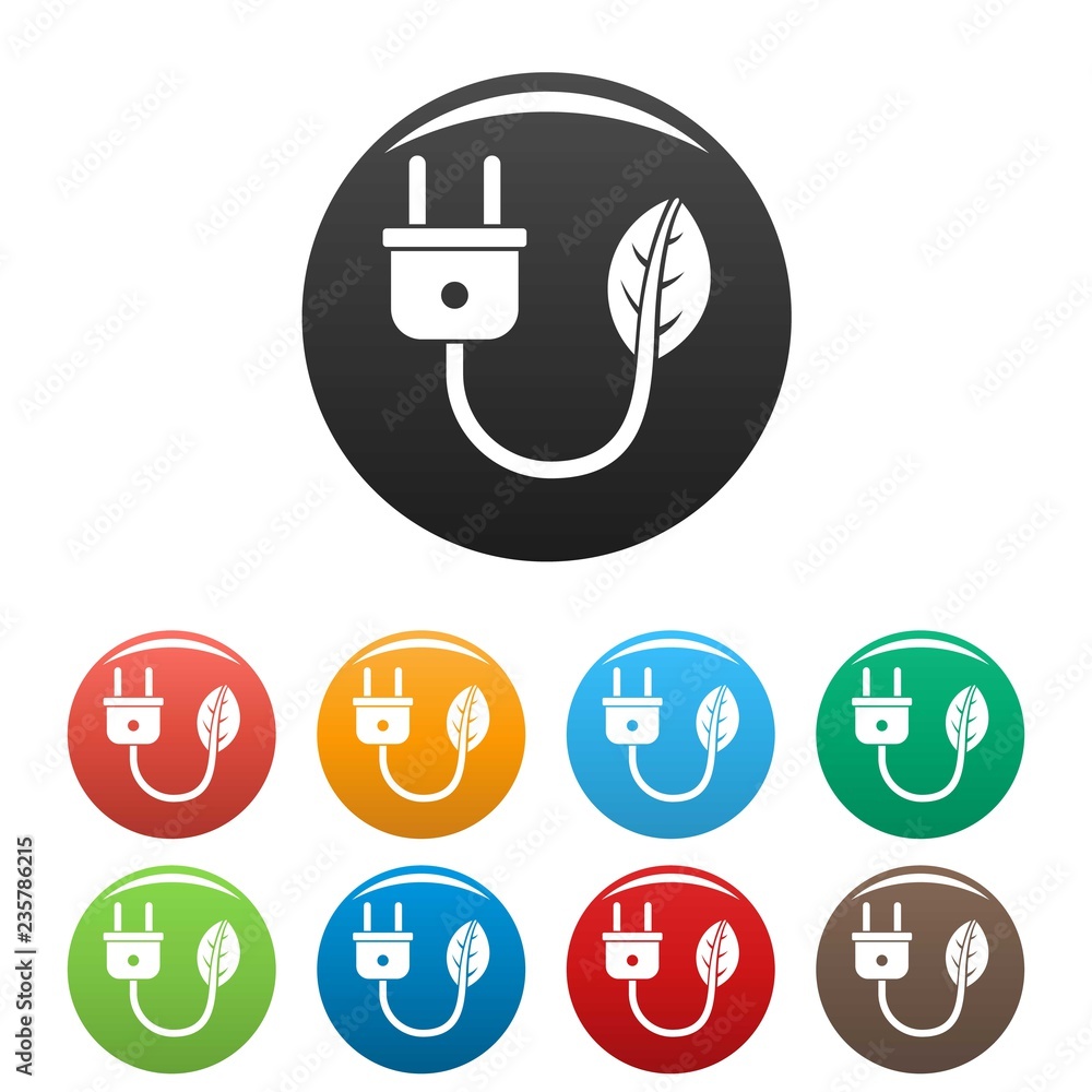 Sticker eco energy plug icons set 9 color vector isolated on white for any design