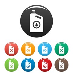 Oil plastic canister icons set 9 color vector isolated on white for any design
