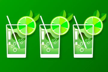 Illustration with glass of mojito in flat design .