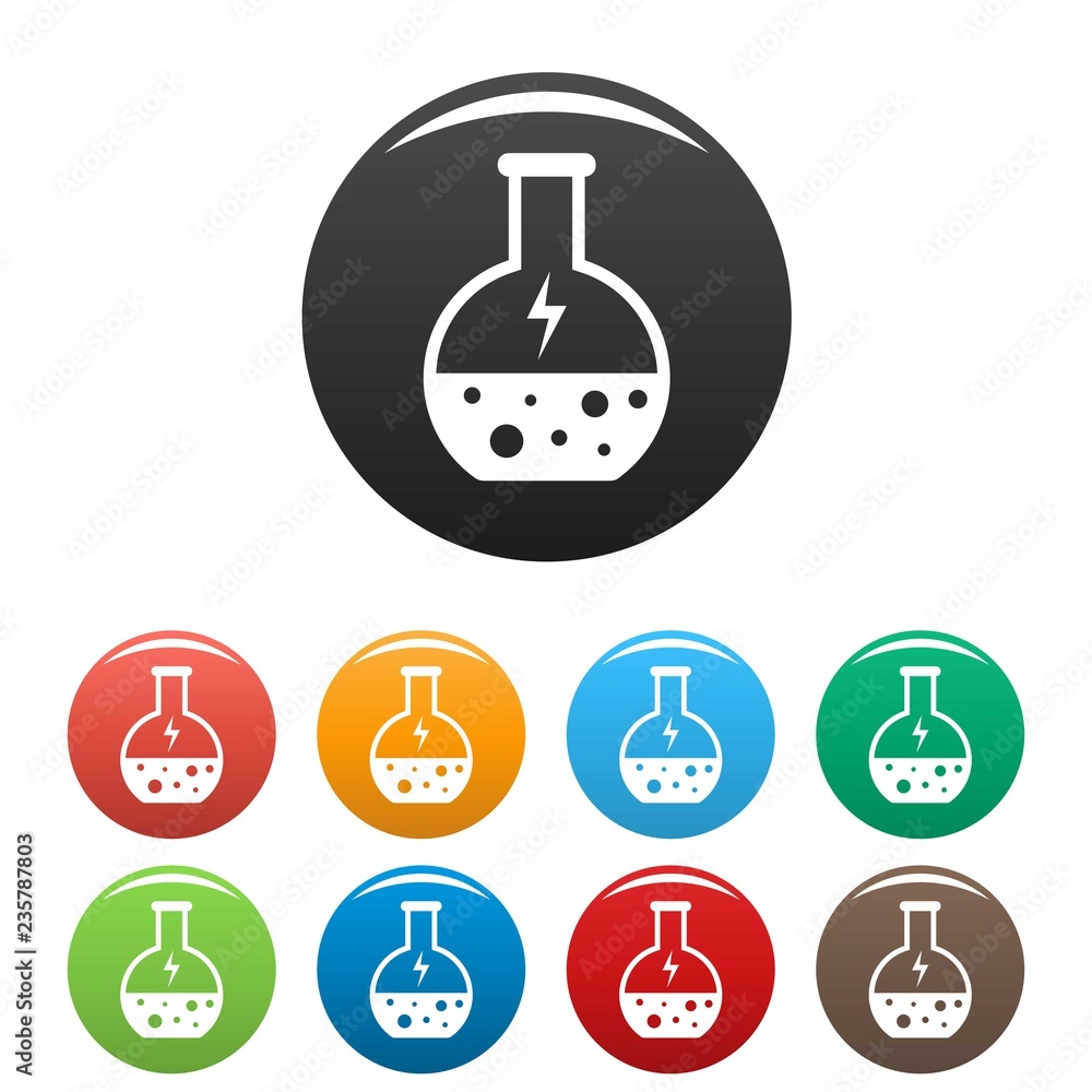Poster energy solution flask icons set 9 color vector isolated on white for any design
