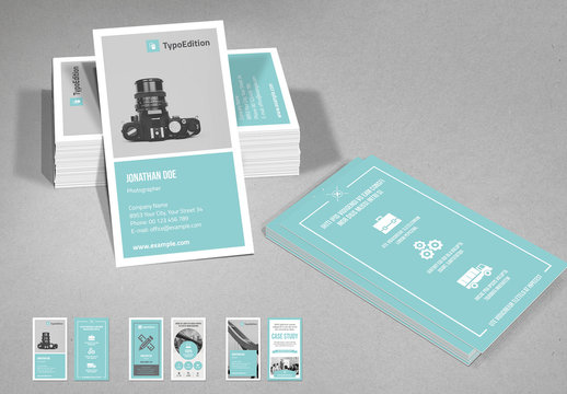 Teal and White Vertical Business Card Layout