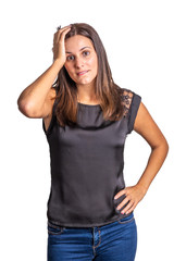 Fototapeta premium worried and surprise young woman isolated on a white background
