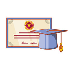 hat graduation with certificate isolated icon