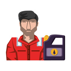 worker character with gallon of gasoline