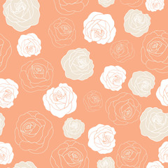 Vector Roses on Coral background pattern design. Perfect for fabric, wallpaper, stationery and scrapbooking projects