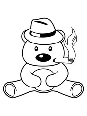 rauchen zigarre gangster hut mütze mafia verbrecher mann reich zigarette haustier kuscheltier teddy grizzly bär bärchen comic cartoon clipart süß niedlich design © Style-o-Mat-Design