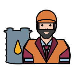 worker character with barrel of gasoline