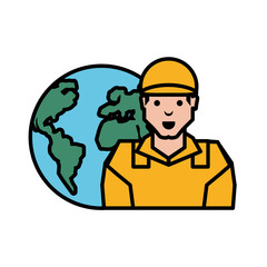 oil industry worker with earth planet