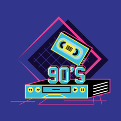 vhs and cassette of nineties retro