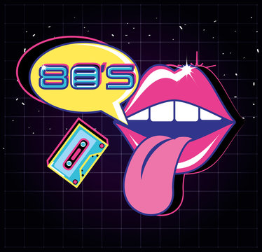 lips pop art with cassette eighties style