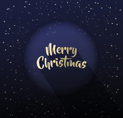 Merry Christmas with many stars on dark background.