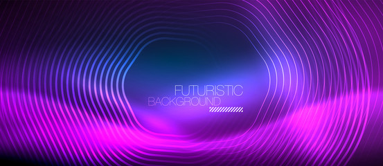 Neon glowing lines, magic energy space light concept, abstract background wallpaper design