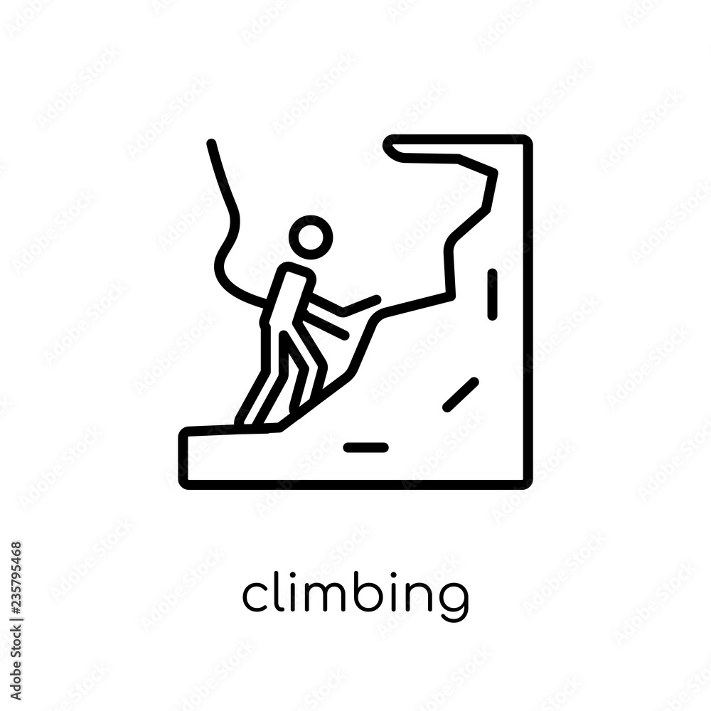 Poster climbing icon. trendy modern flat linear vector climbing icon on white background from thin line act
