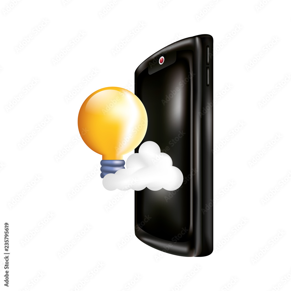 Poster smartphone with cloud computing and light bulb