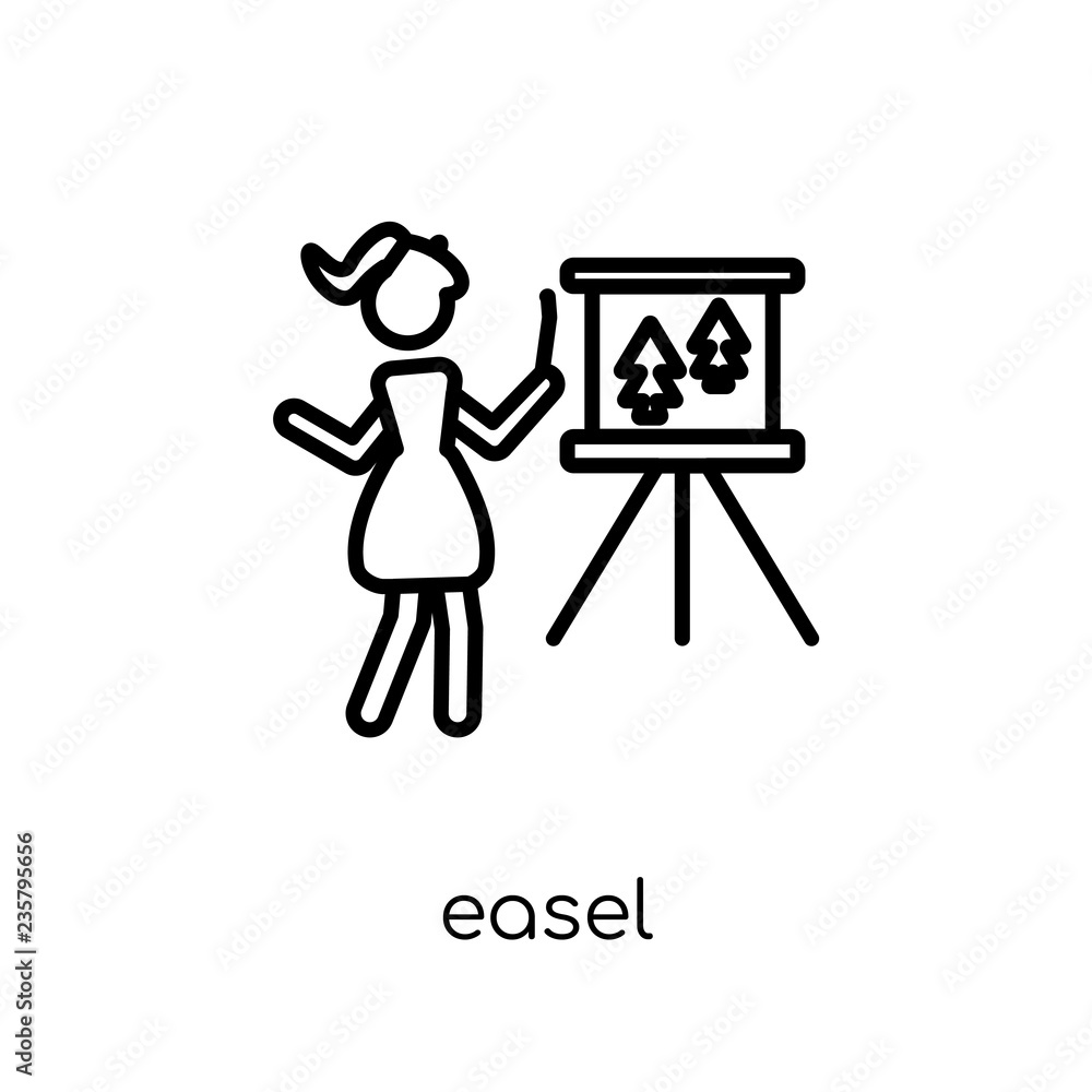 Poster easel icon. trendy modern flat linear vector easel icon on white background from thin line activity 