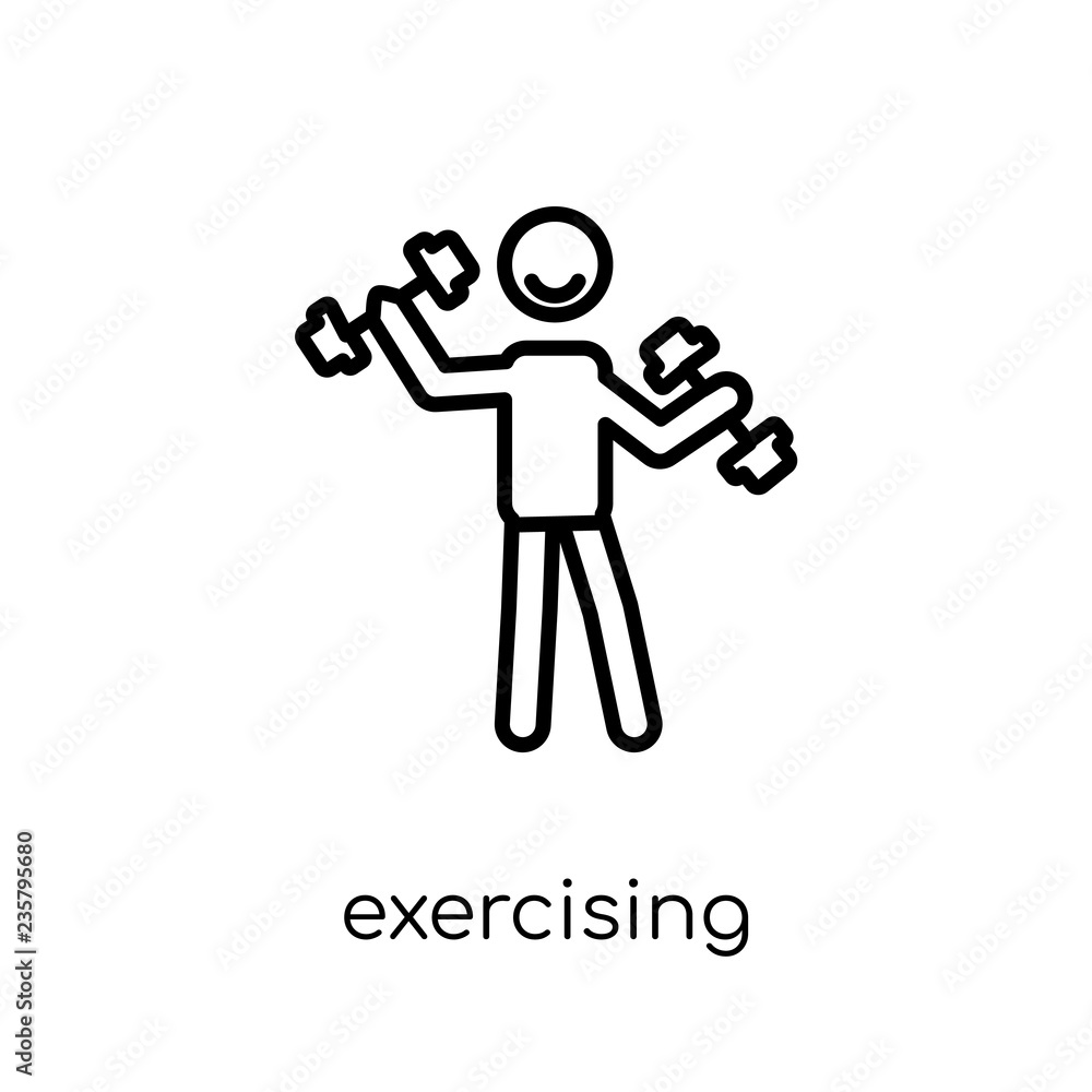 Poster exercising icon. trendy modern flat linear vector exercising icon on white background from thin line