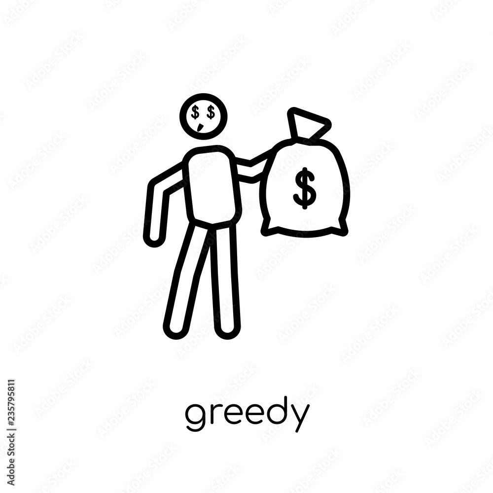 Poster greedy icon. trendy modern flat linear vector greedy icon on white background from thin line activit